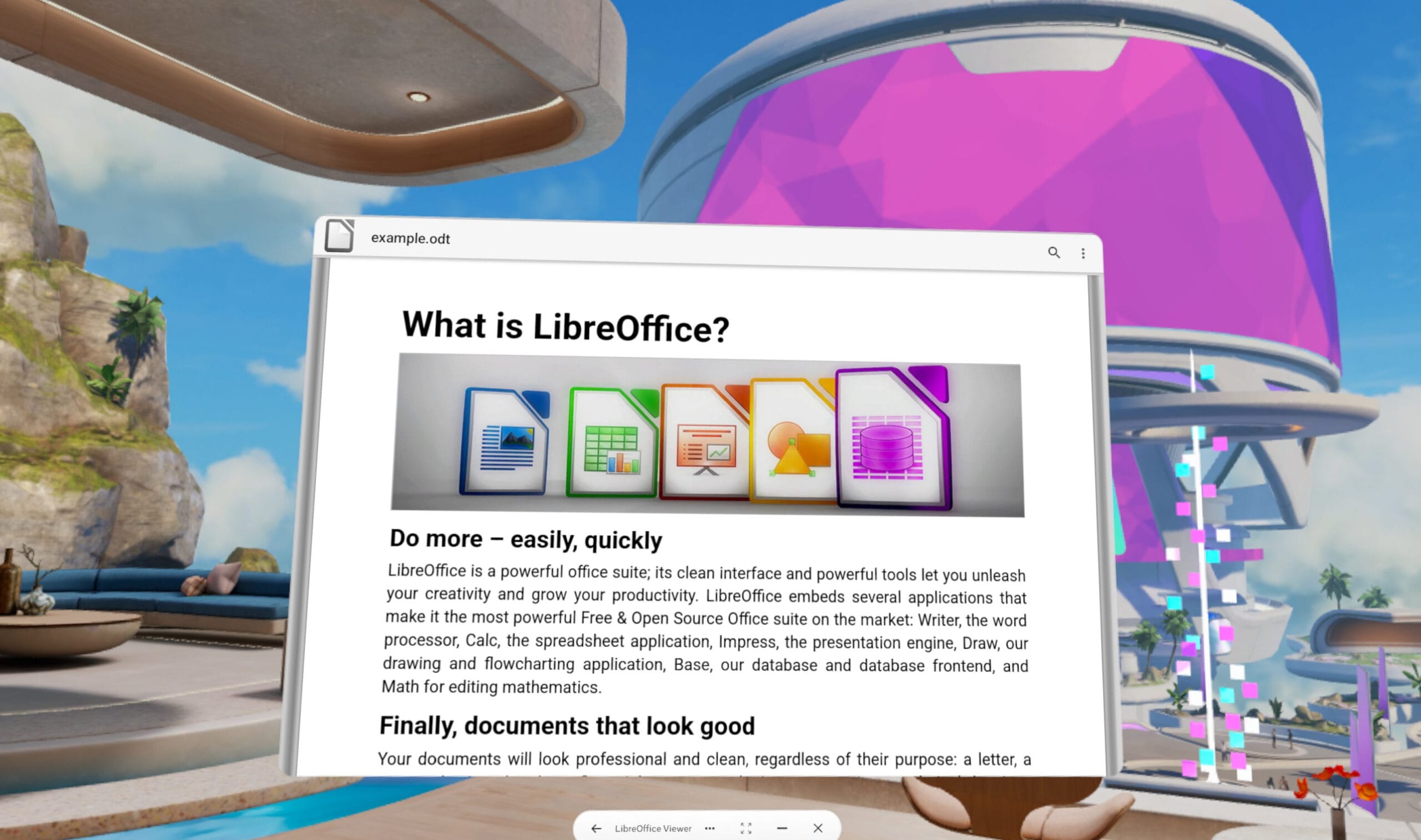 LibreOffice Viewer arriva sui visori Meta Quest